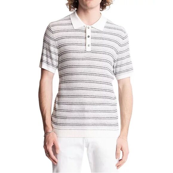 Paisley & Gray NWT Slim Fit Striped Short Sleeve Polo Shirt Grey White Large